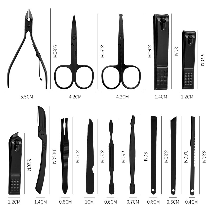 Nail scissors set, black, 8-piece or 24-piece