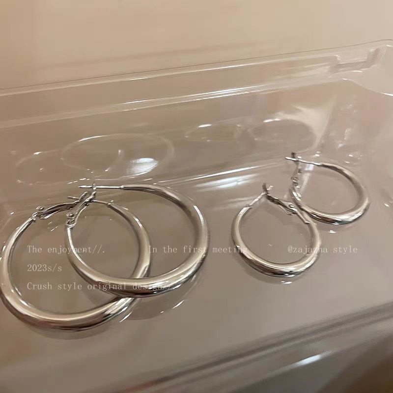 Silver earrings, S925 silver, ring design, for women