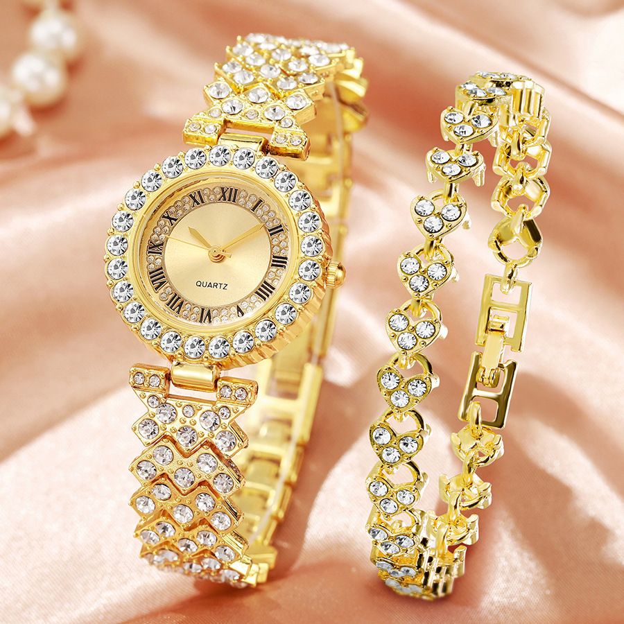 Women's quartz watch with rhinestone detail and Roman numerals
