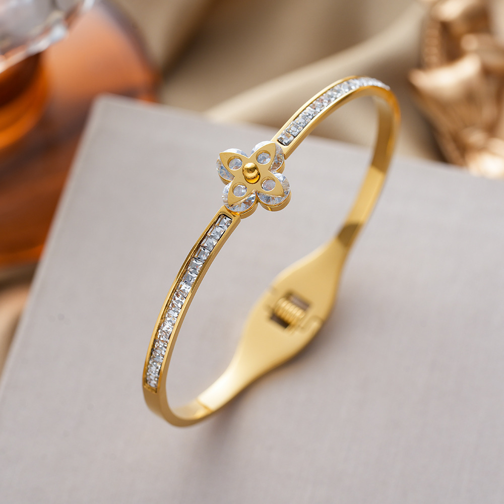 Strass-besetztes Titanzahl-Armband für Damen, offener Edelstahl, farbbeständig