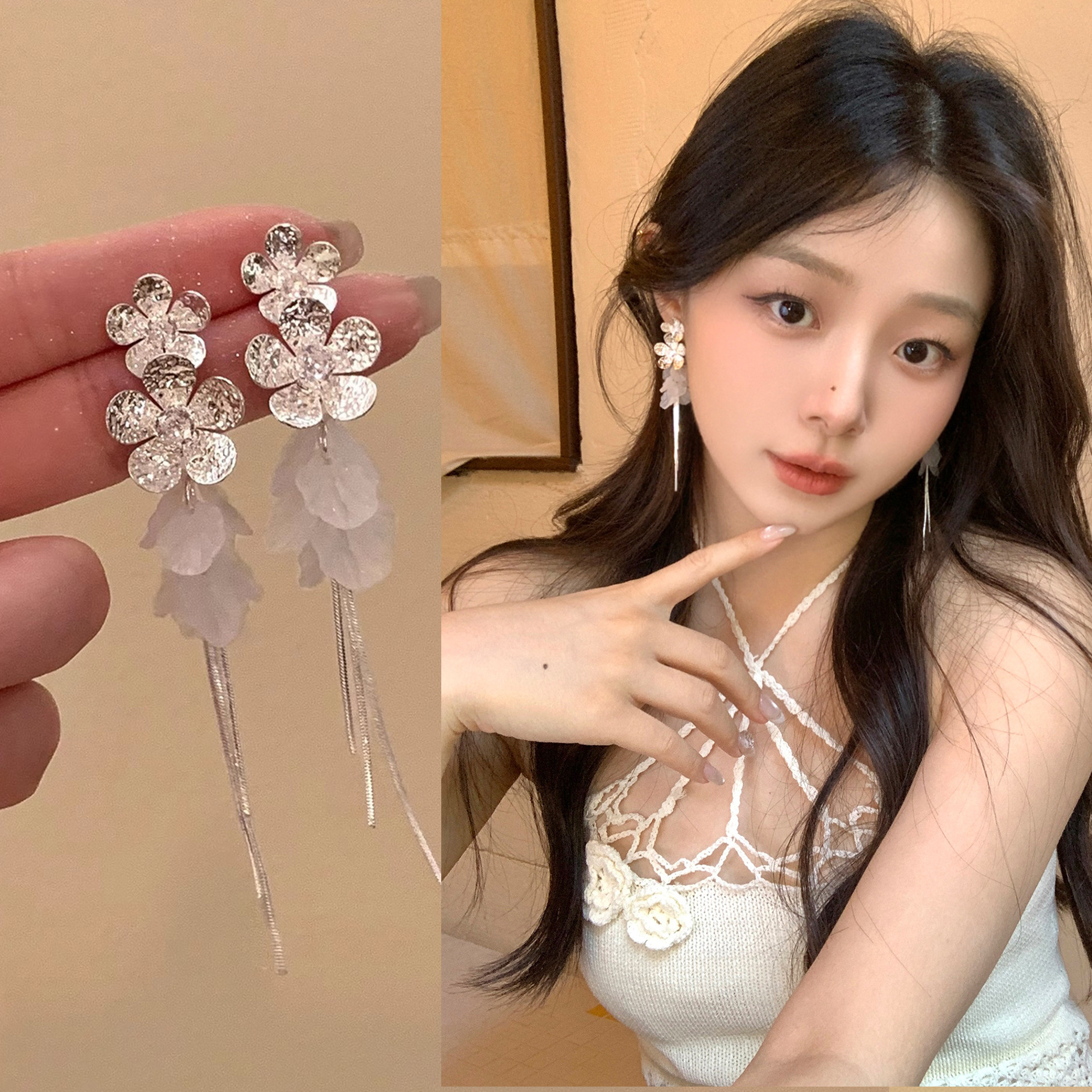 Koreanische Zirkon-Schleifenohrringe für Frauen, leicht luxuriös