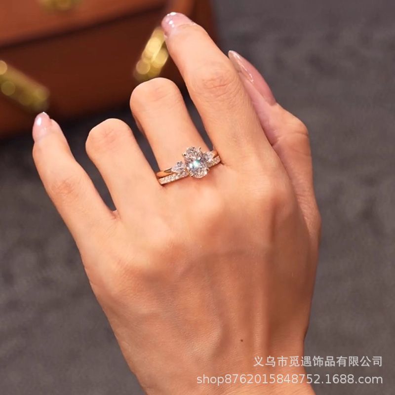 Water drop pave diamond stacking ring set for women