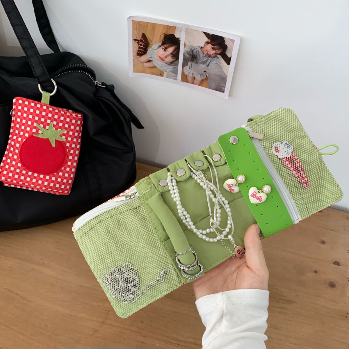 Passport holder, red plaid design, portable mini storage
