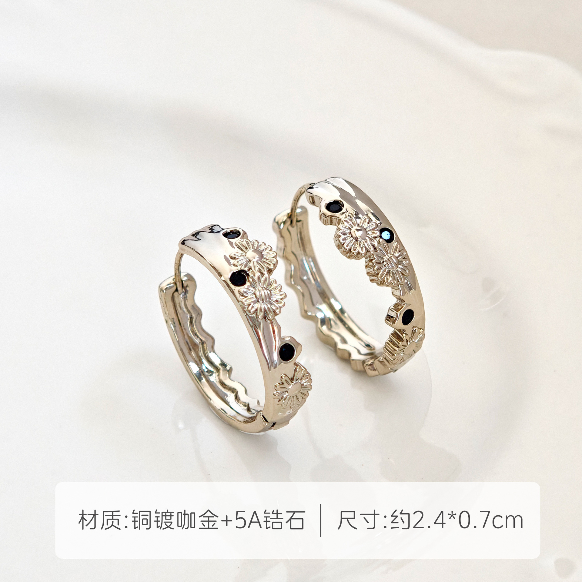 韩系简约咖啡金锆石耳钉耳扣小众轻奢精致冷淡风耳饰时尚气质耳环