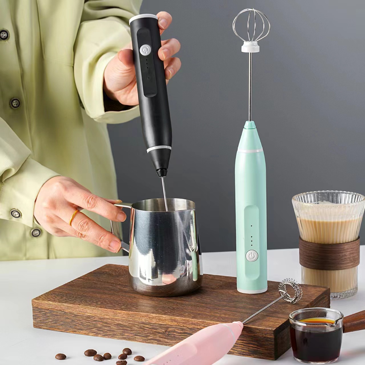 Elektrischer Handmixer, Edelstahl, Mini tragbar für Eier und Getränke