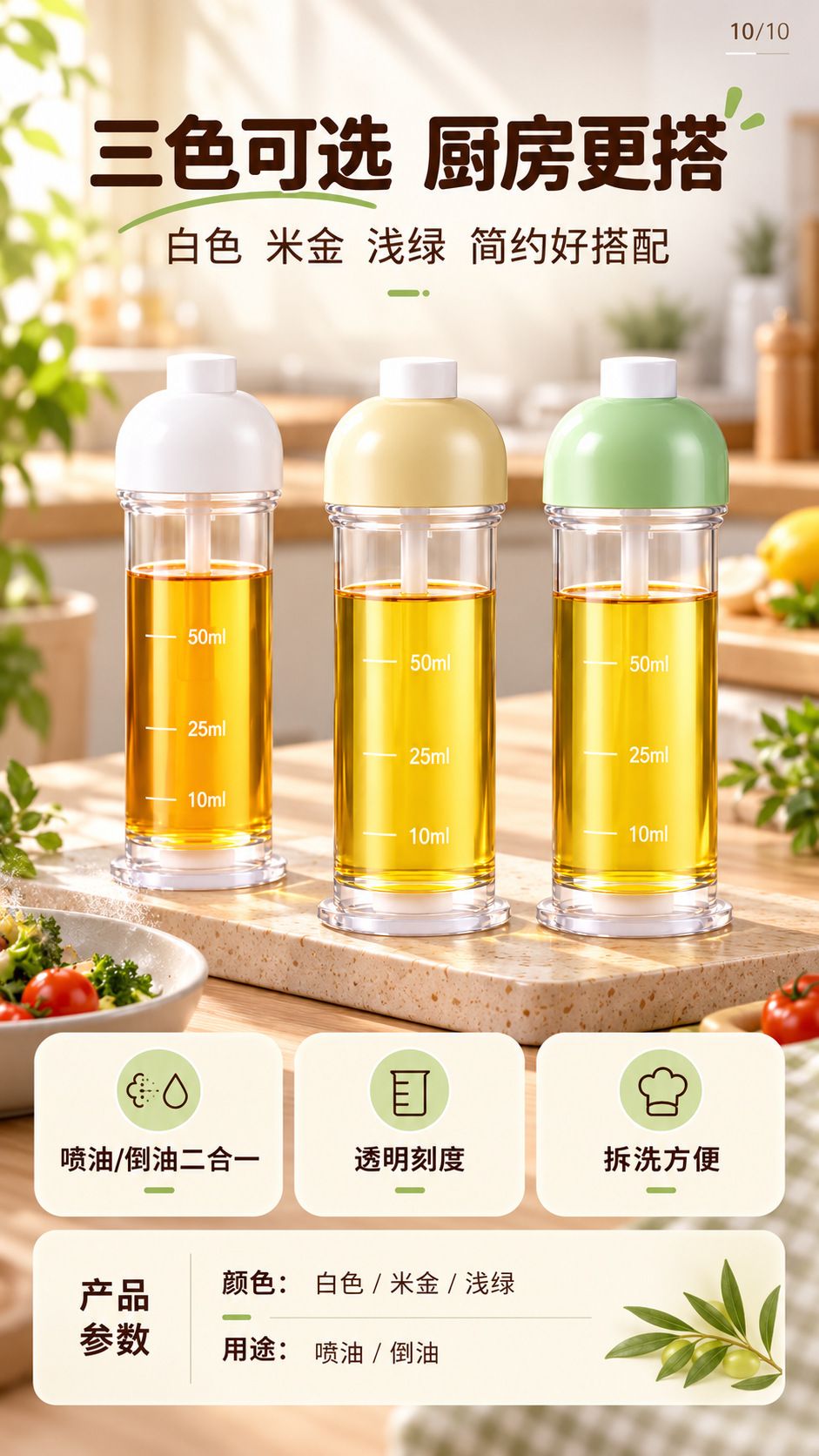 Alt spreyli yağ şişesi, 100 ml, barbekü, yağ kontrol