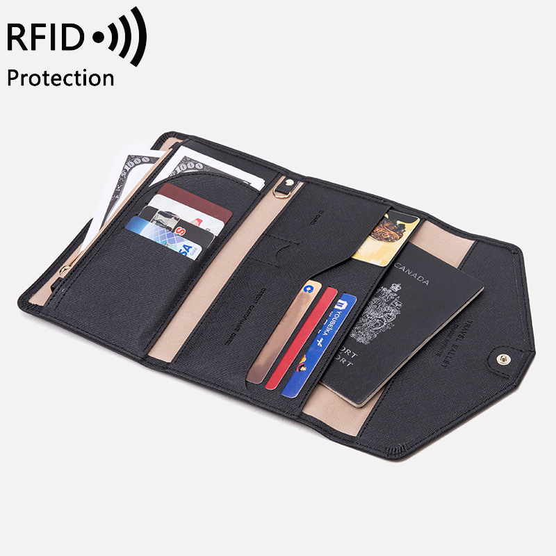 RFID passport wallet, trifold, leather, travel size