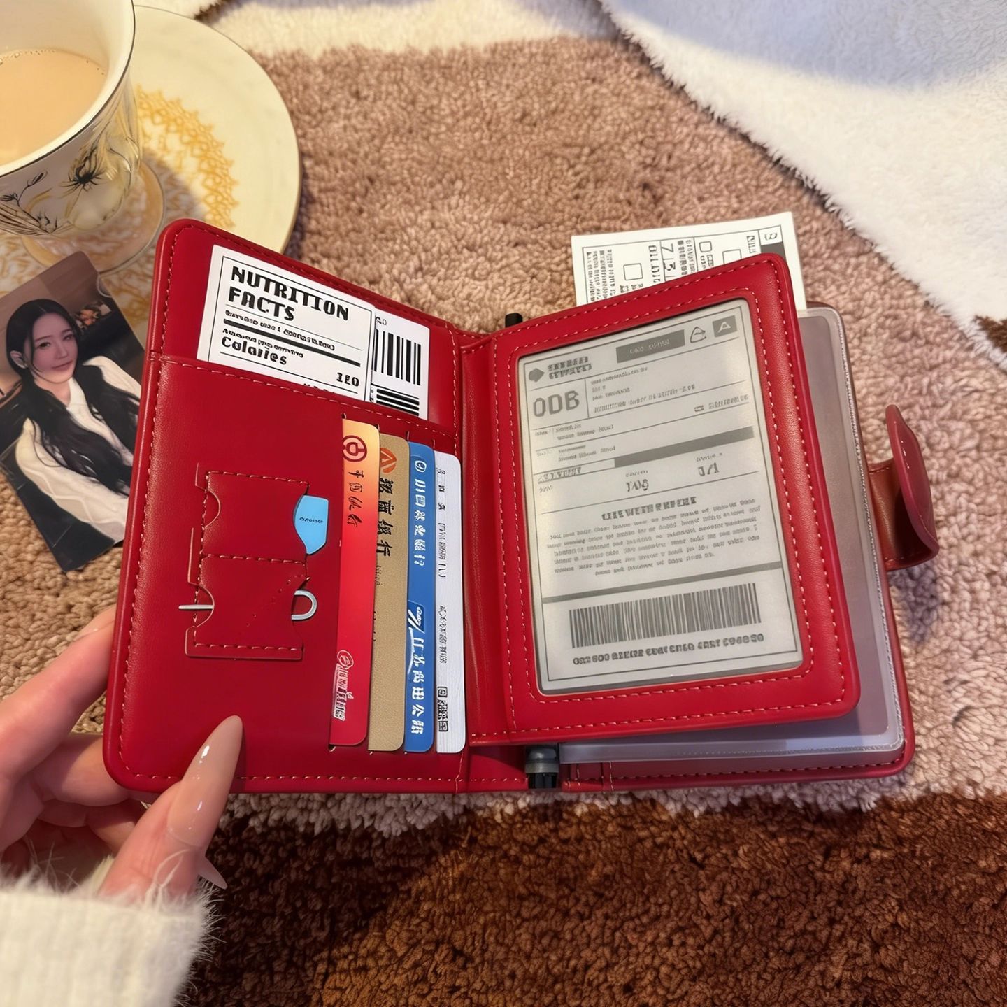 Pasaport cüzdanı, RFID koruması, kart ve bilet bölmeleri, kadın