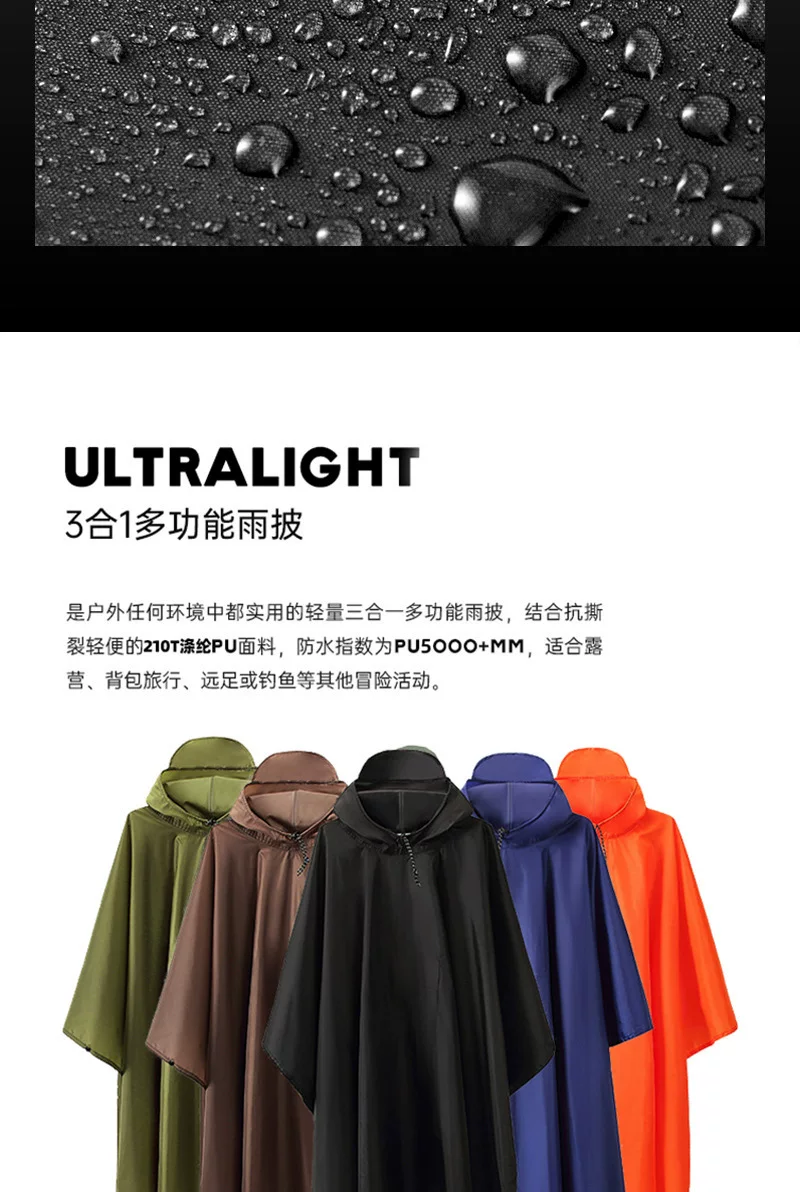 3-in-1 Regenponcho, leicht, Outdoor-Cape