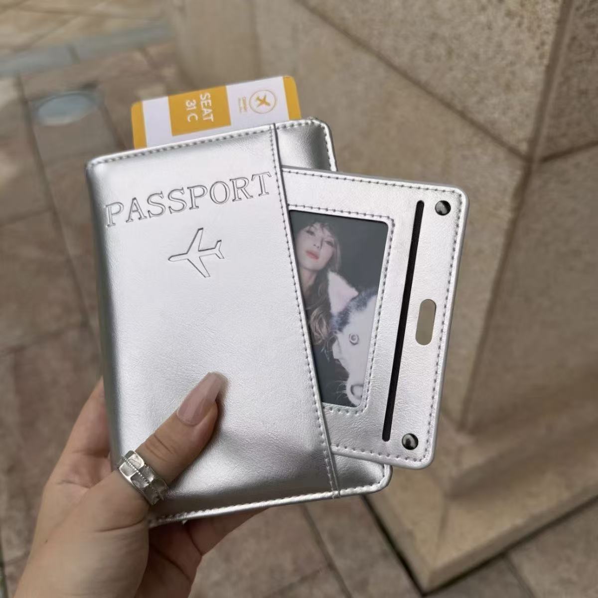 RFID-Reisepasshülle, Echtleder, Silber, ultraleicht