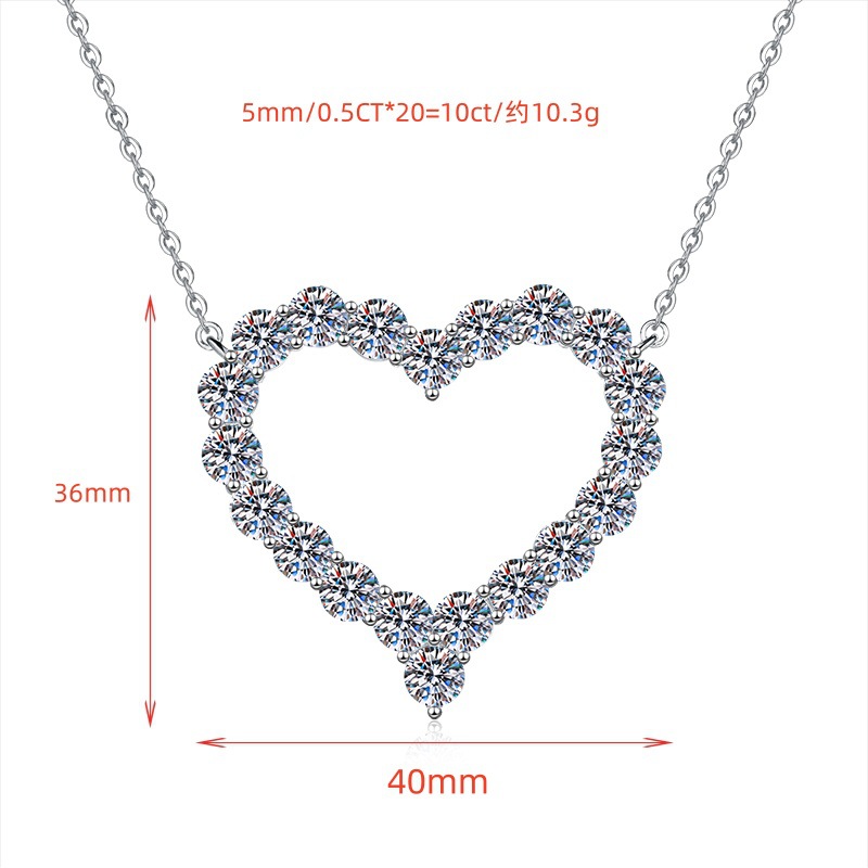 Kalp şekli 5mm moissanit kolye, gümüş