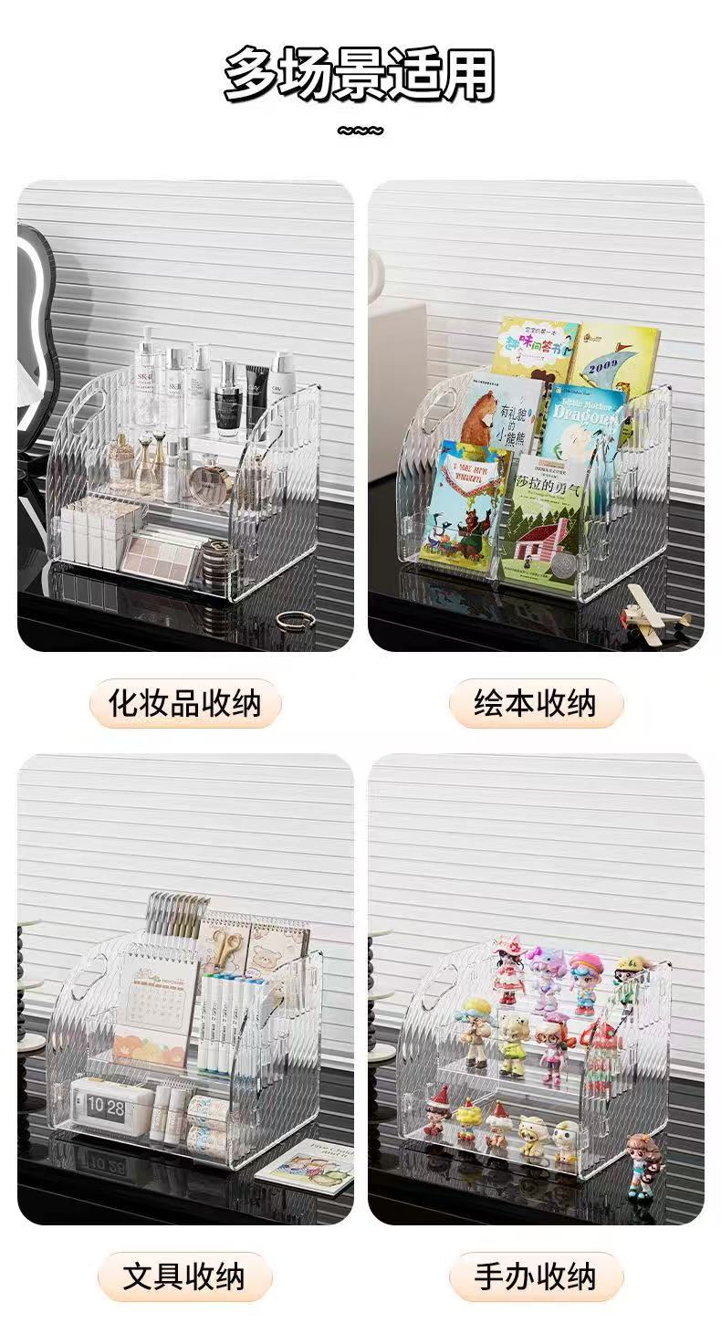 Clear acrylic cosmetics organizer tiered shelf desktop