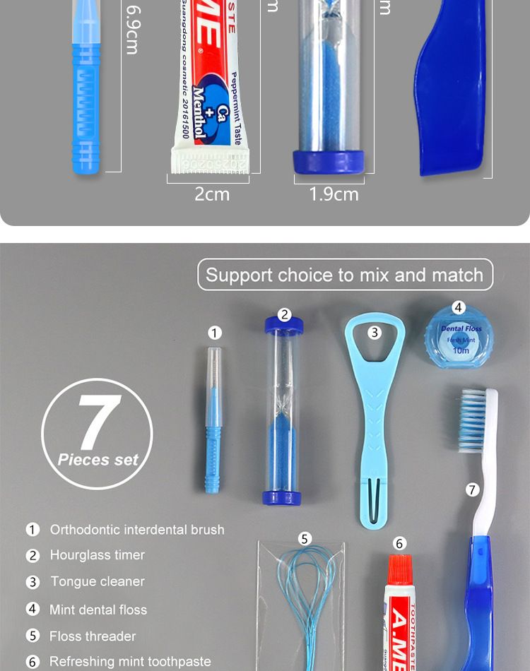 Portable oral care set toothbrush dental floss