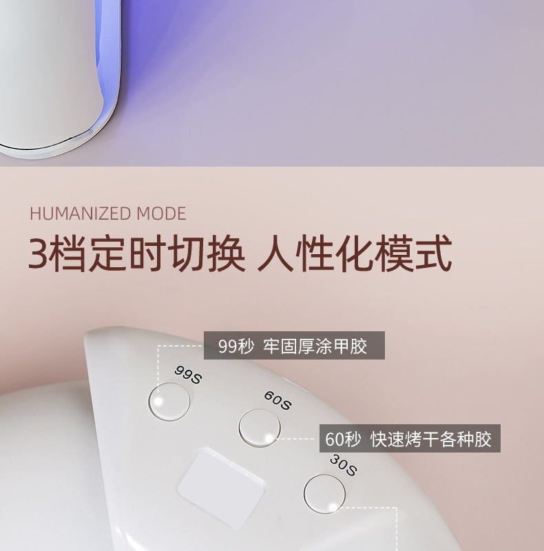 Manicure LED lamp mini foldable, nail dryer with UV-C phototherapy