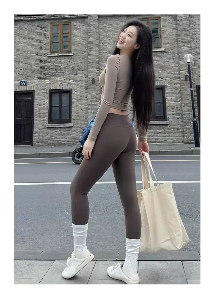 Damen-Yoga-Leggings, Shark-Modell, Taillenlifter, eng anliegend