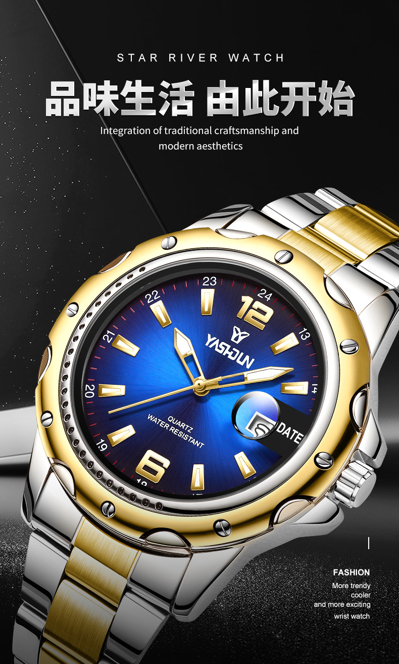 Schweizer Herrenarmbanduhr, wasserdicht Quarz Stahlarmband