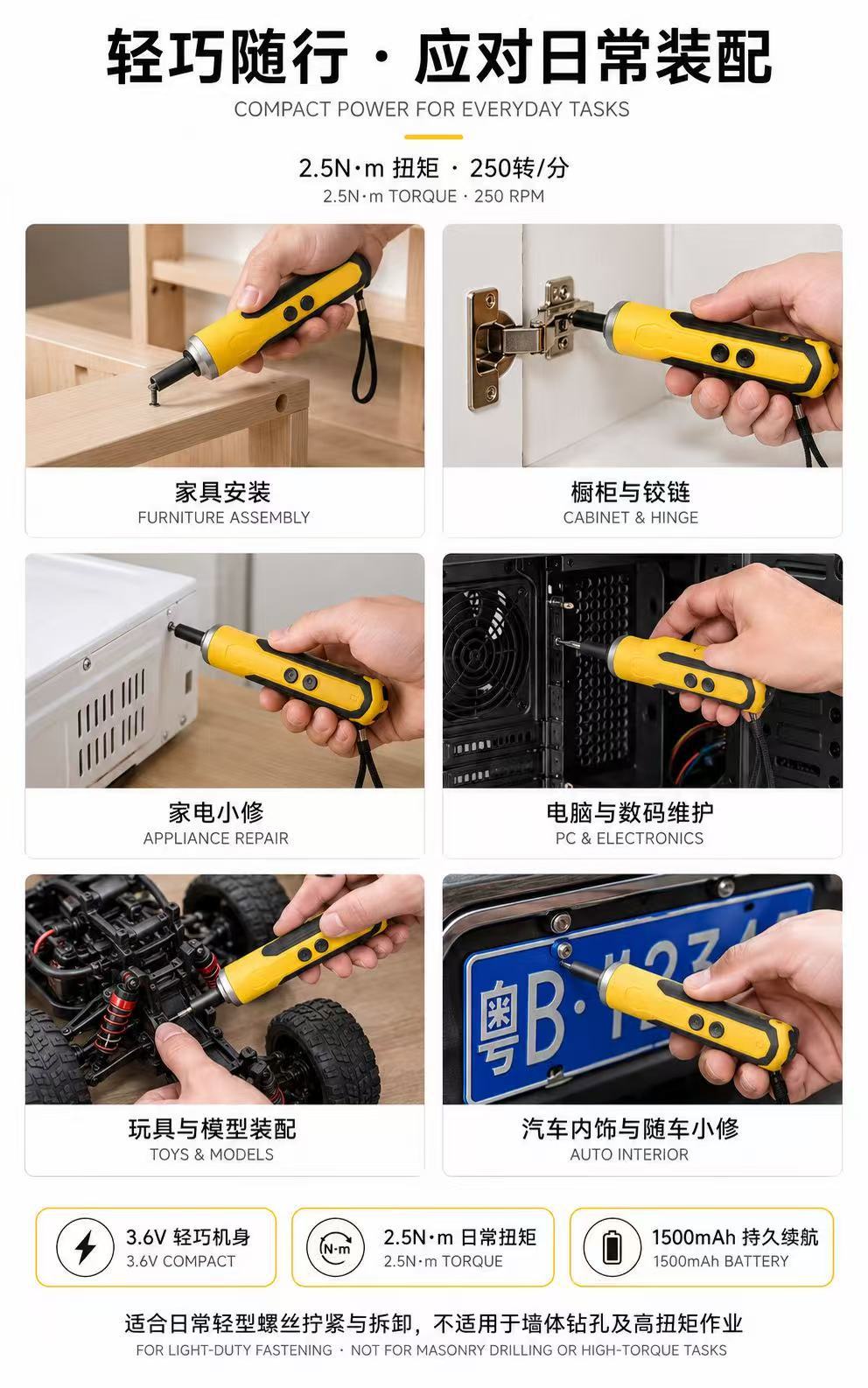 Lithium battery cordless screwdriver kit, rechargeable, hand drill