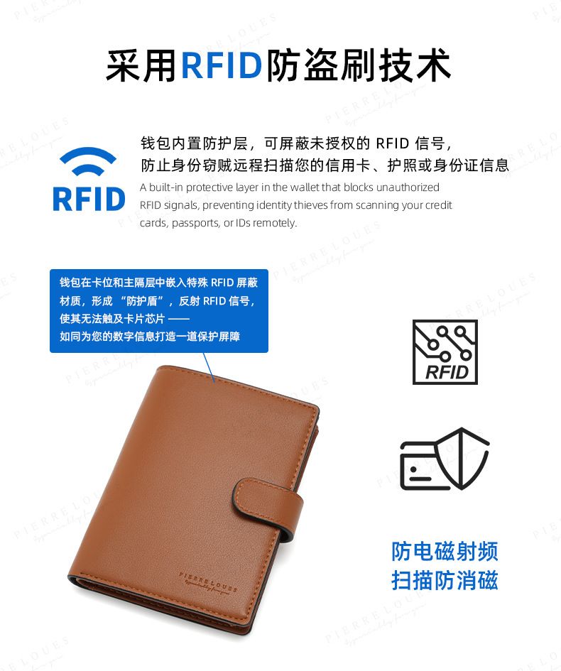 PU Passhülle mit mehreren Kartenfächern und RFID-Schutz