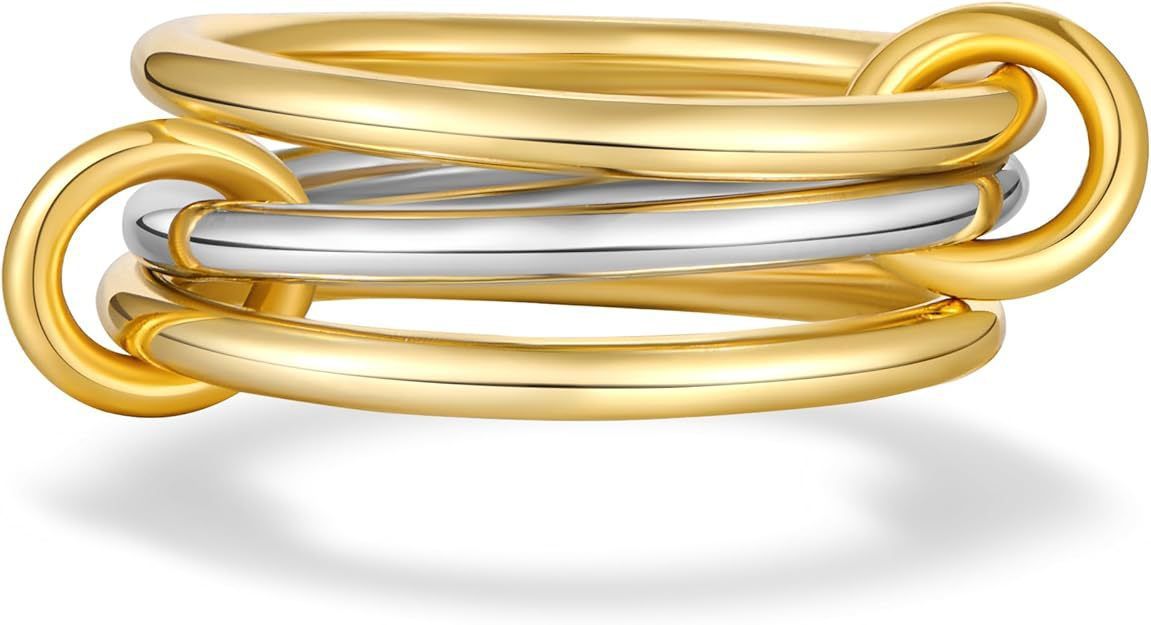 Titan-Stahl Kubikzirkonia-Ring, 18K Gold und Silber