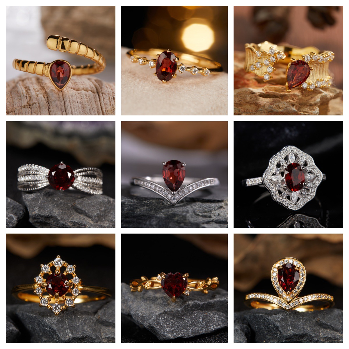 S925 Silber 18K Granat-Mittelfingerring