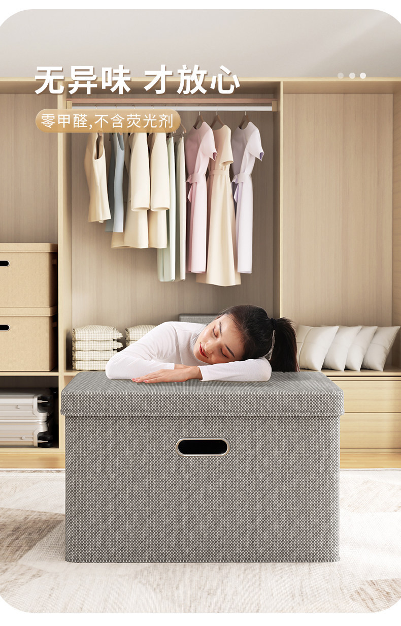 Fabric Storage Box with Lid and Compartments, Foldable