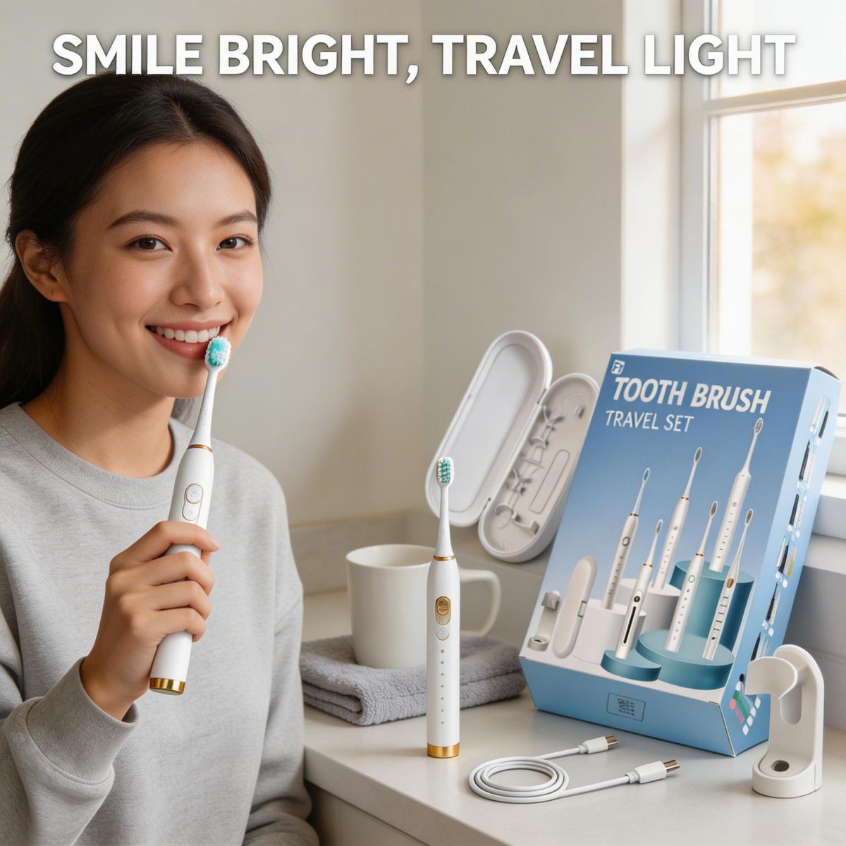 工厂电动牙刷便携旅行盒牙刷套装家用户外成人儿童充电款牙刷批发