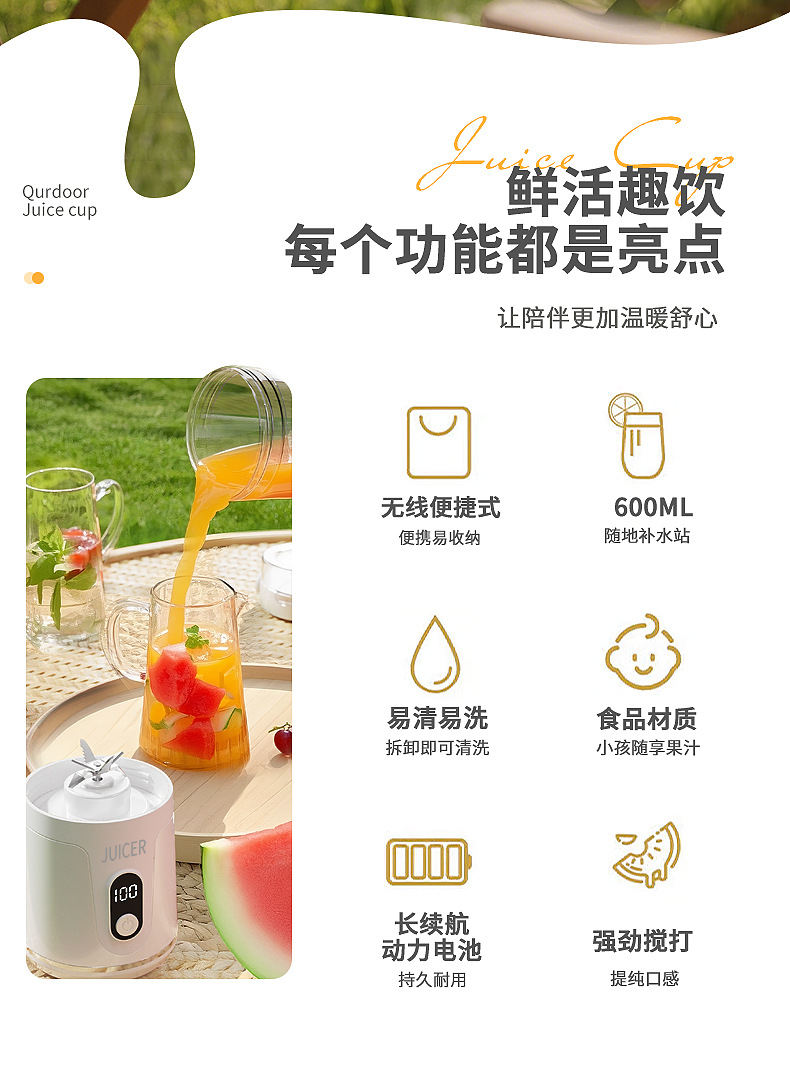 Portable electric juicer, ice crusher, wireless charging