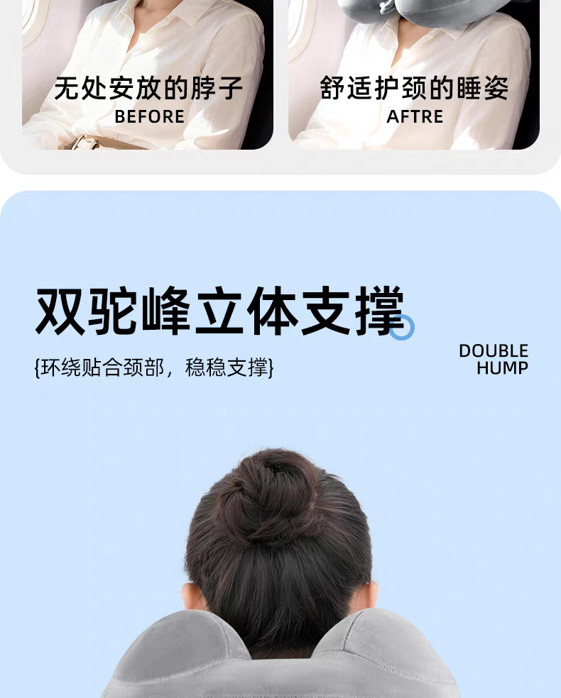 Inflatable U-shaped neck pillow, portable travel