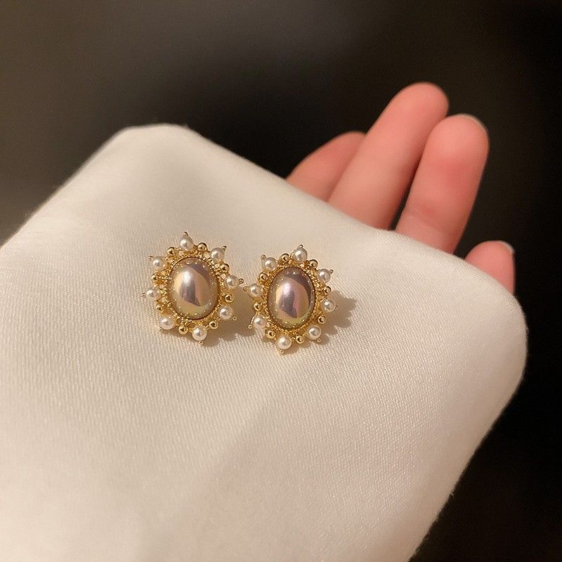 Silver flower geometric earrings, rhinestone, women's