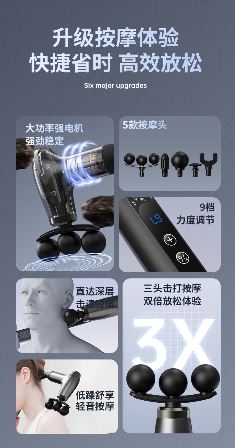 Curved head fascia gun for shoulder, neck, waist and back massage
