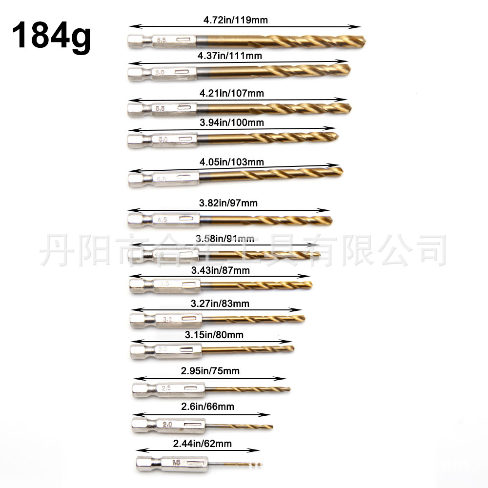 Drill bit set, titanium-coated, 13 pieces, 1.5-6.5mm