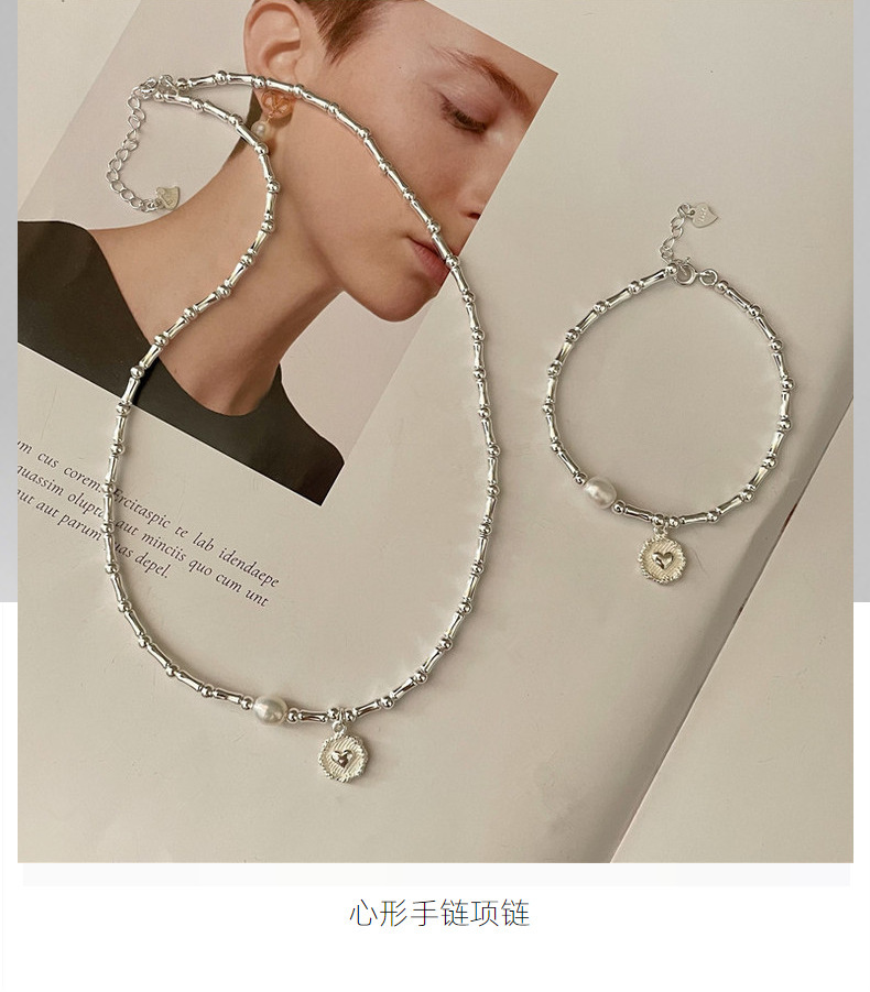 S925 Sterlingsilber-Armband, Bambusherz, Perle, für Damen