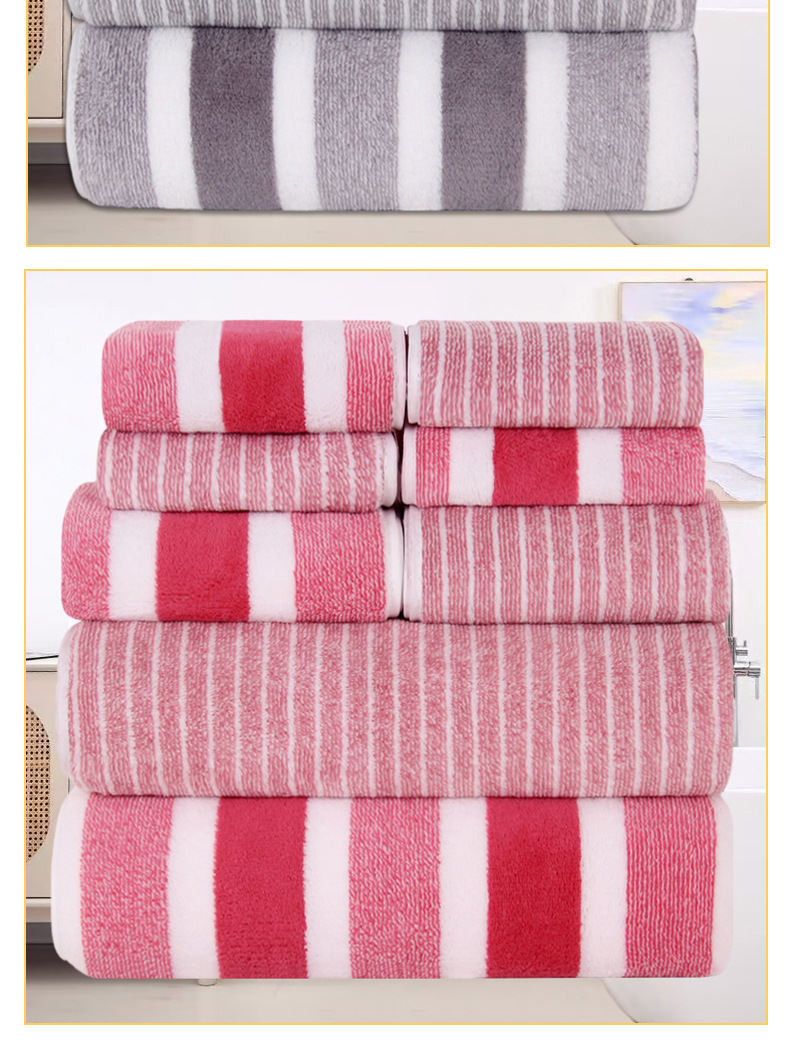 8-teiliges Korallenfleece-Handtuchset, breite Streifen