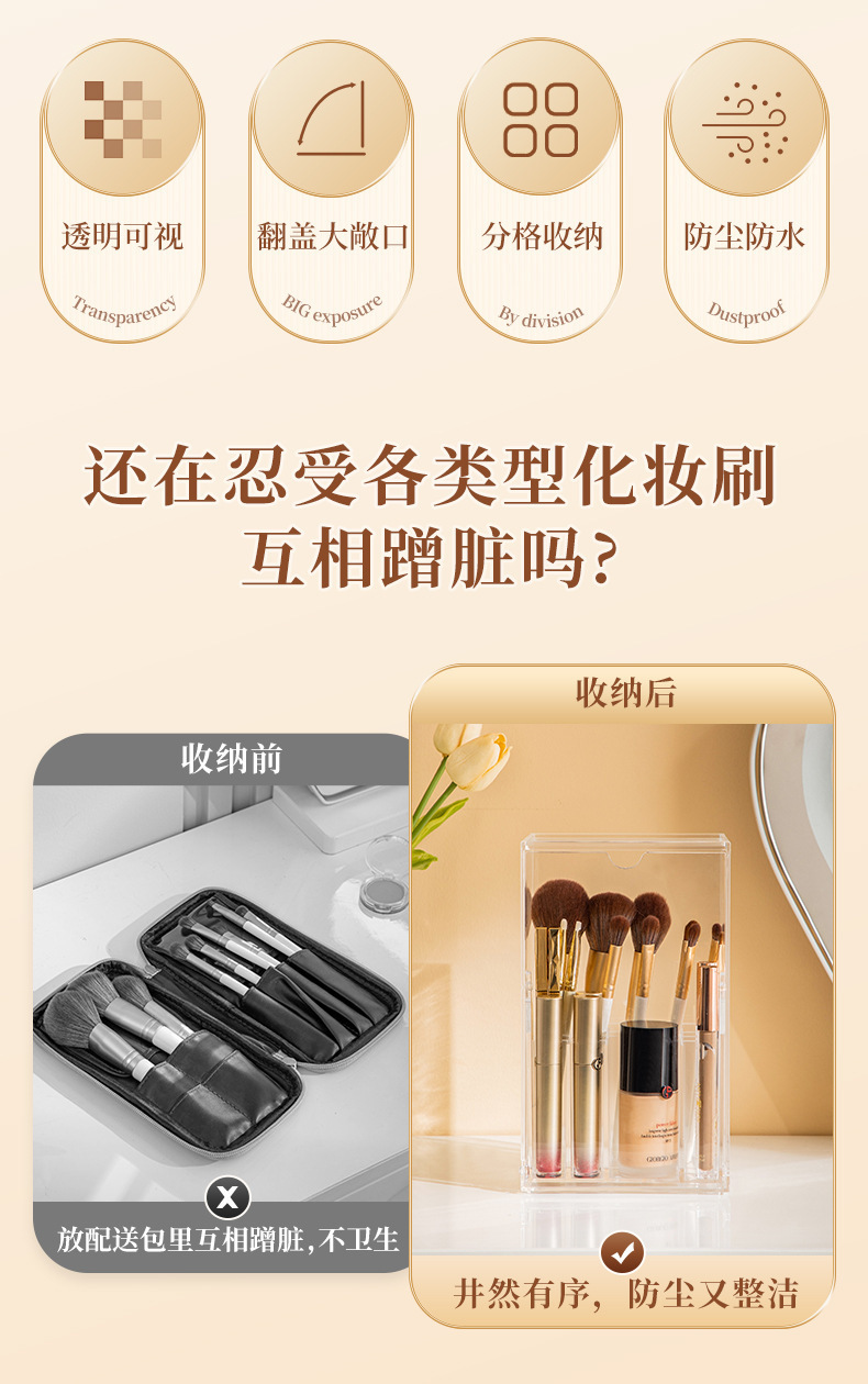 Transparente Make-up-Pinsel-Aufbewahrungsbox staubdicht