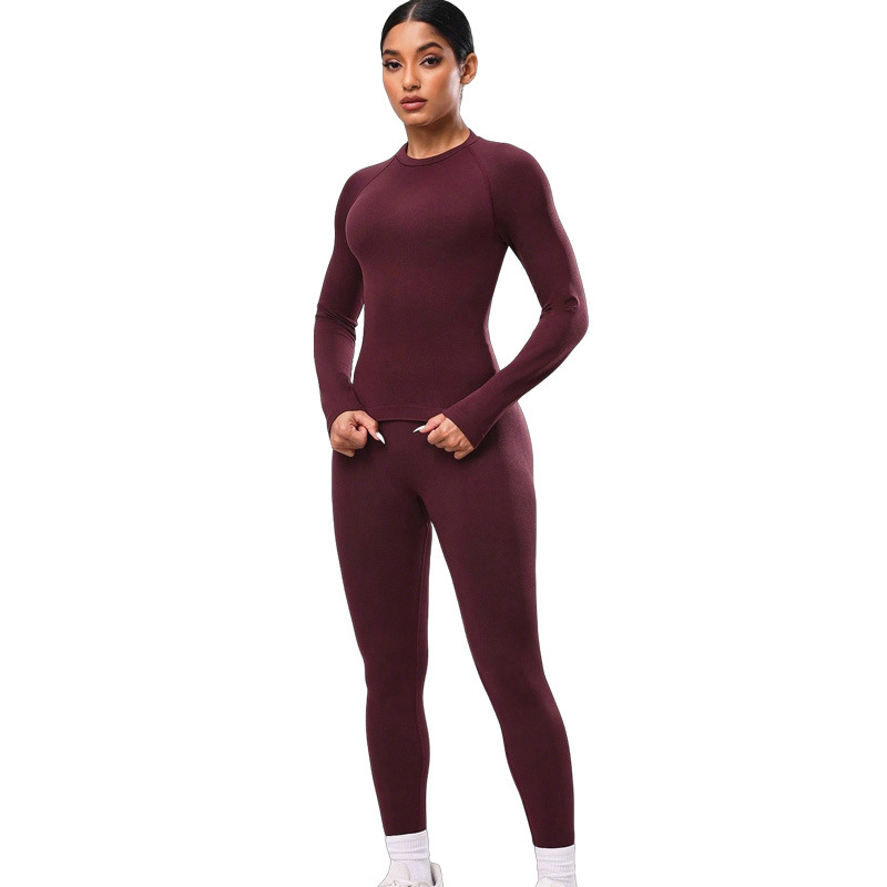 Women's yoga set, two-piece, long sleeve, fitted pants
