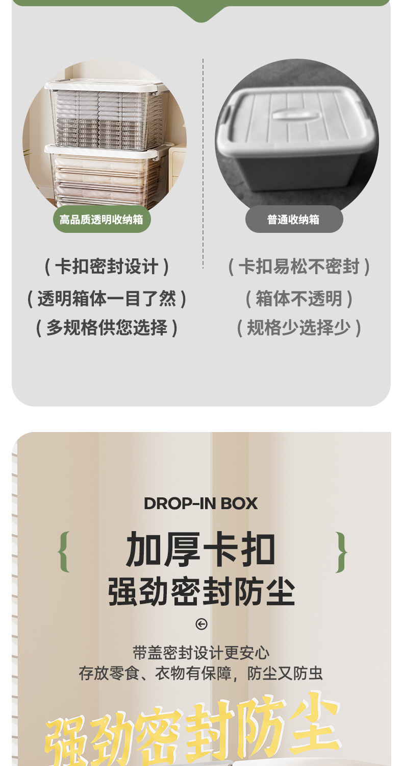 Z1280加厚透明收纳箱家用车用衣服收纳盒衣柜玩具零食整理箱