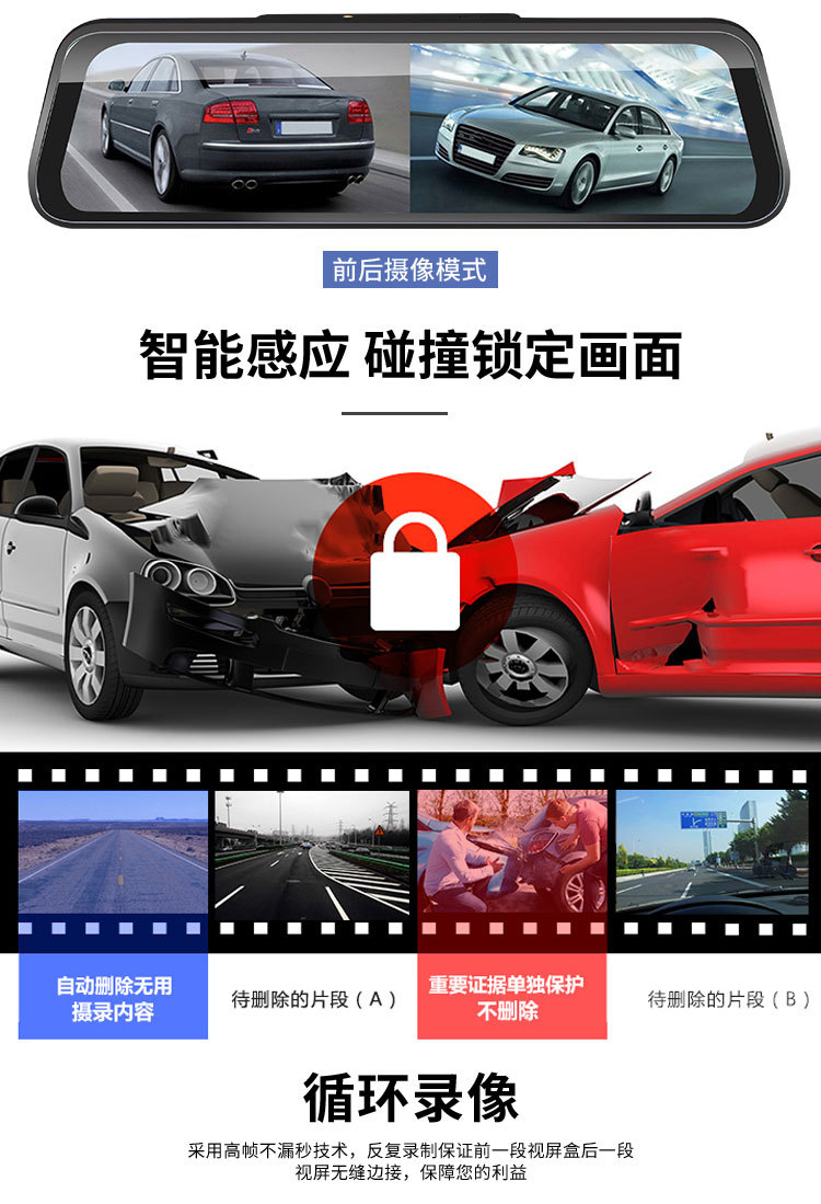 10 Zoll ADAS Dashcam 4K Rückspiegel Dual-Objektiv Rückfahrkamera