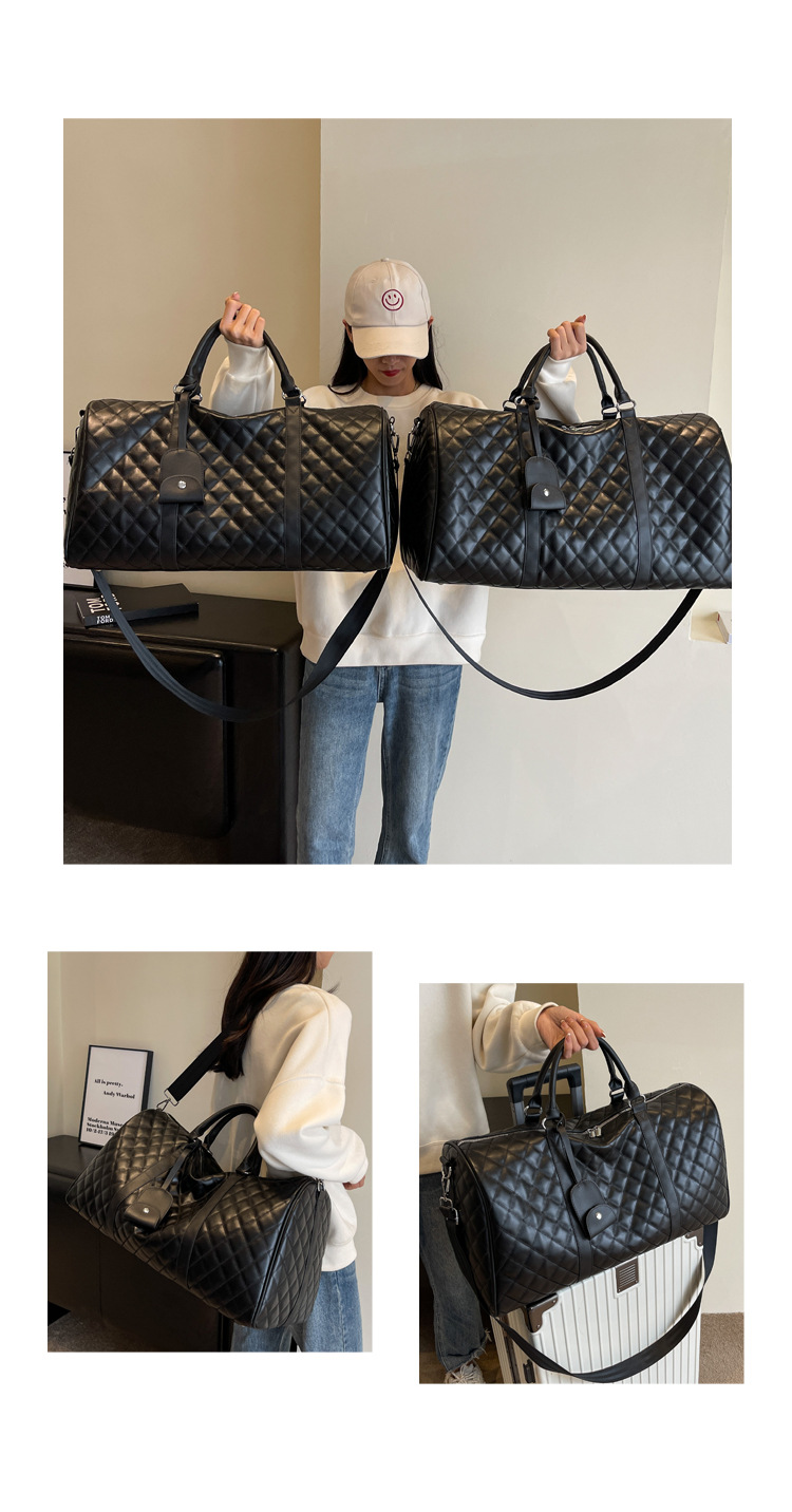 Travel duffel bag PU checkered, large capacity, waterproof