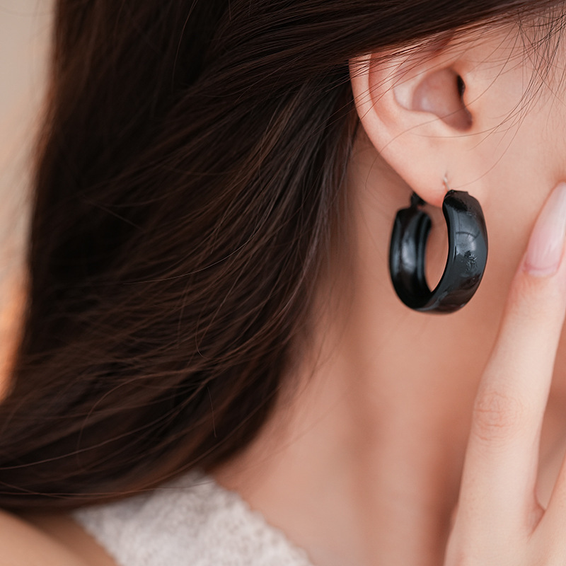 Silver heart butterfly earrings, black zircon, vintage