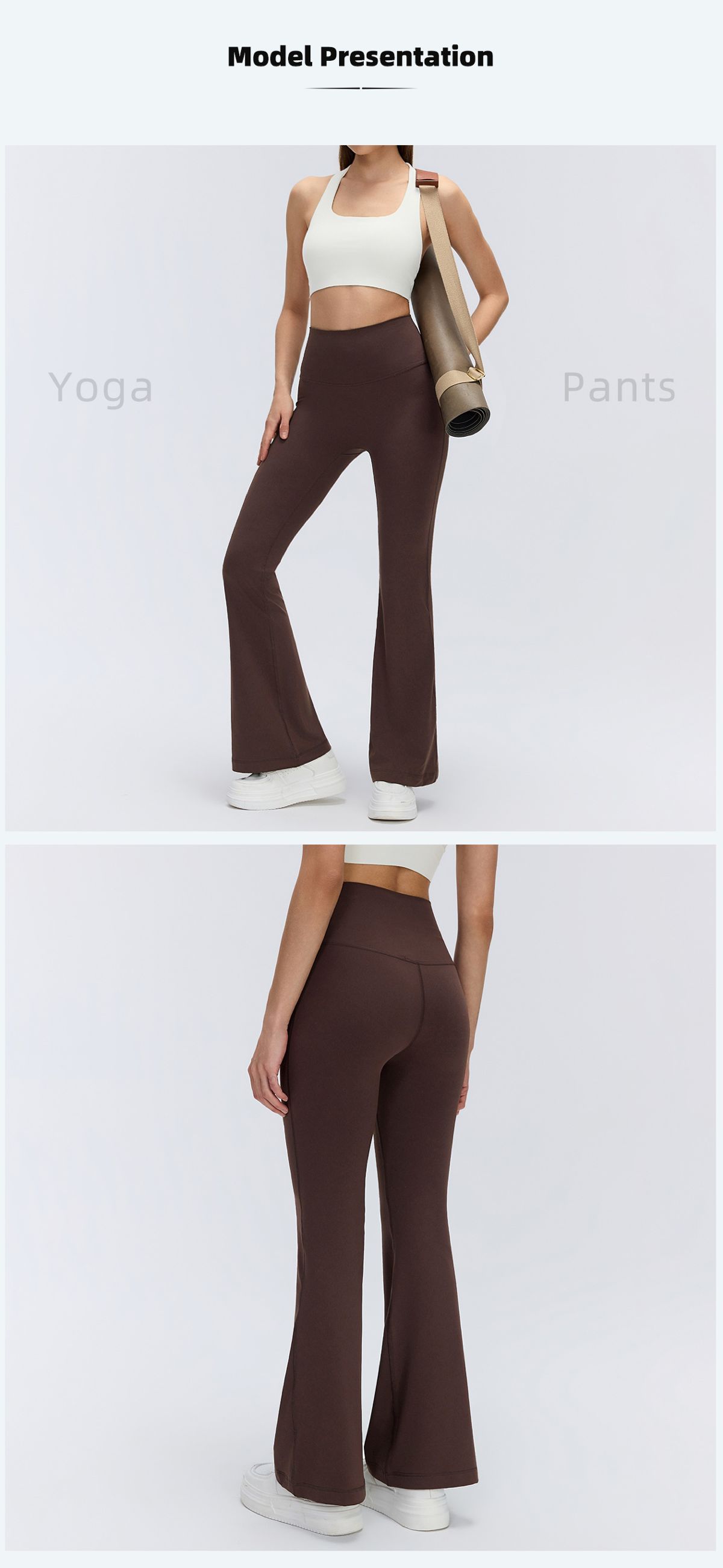 Yüksek bel yoga taytı kadın şeftali kaldırma flare pantalonu D26017