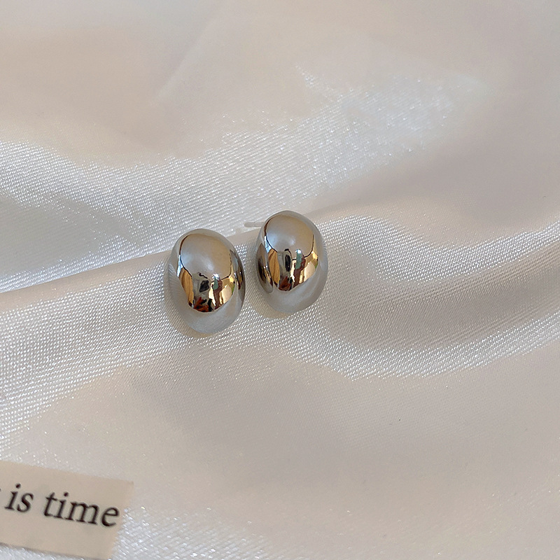 Gold-plated silver bead stud earrings, metal style