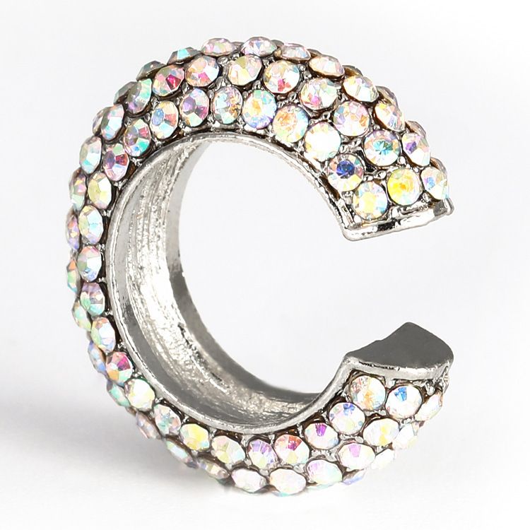 Full-rhinestone cartilage clip earrings, no piercing, colorful