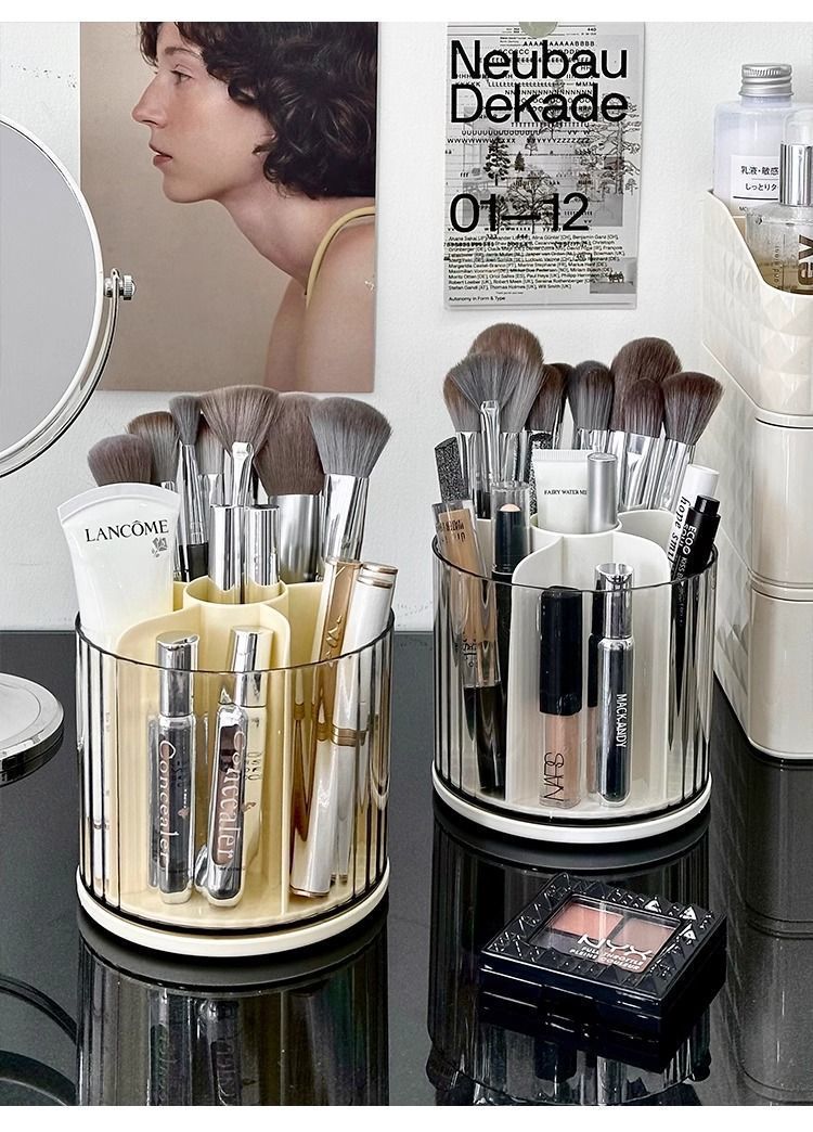 Rotating makeup brush organizer box