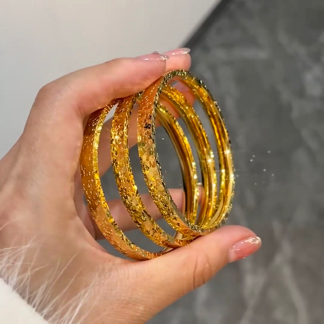 24K gold bracelet, CNC three-sided, crushed ice brilliant style, for women