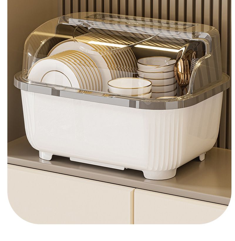 Kitchen storage box large capacity with draining rack