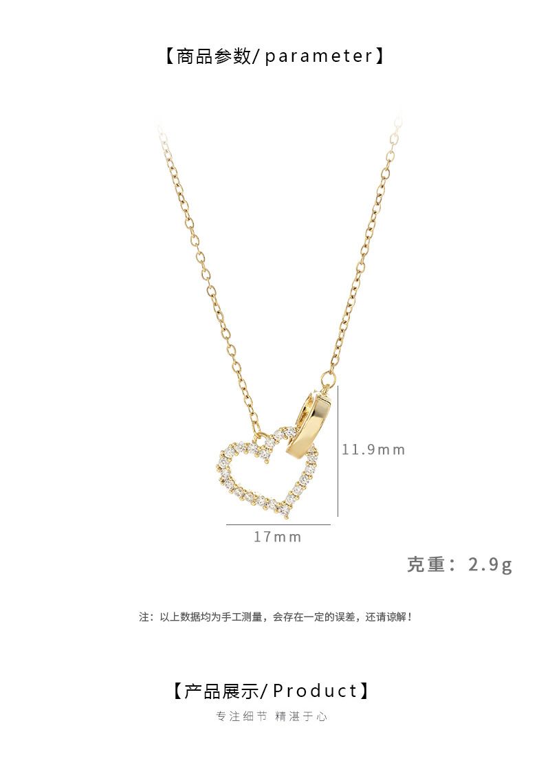 Gold-plated zircon necklace with heart cut pendant