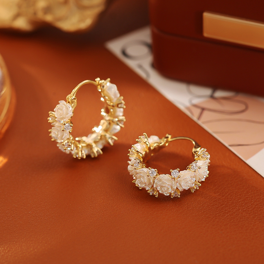 Rose Cubic Zirconia Earrings, Elegant