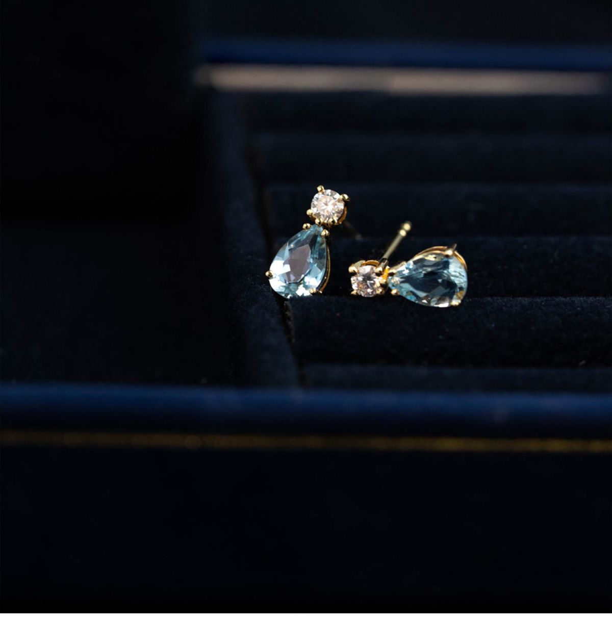 London Blue Topaz 18K gold water drop earrings, S925 sterling silver