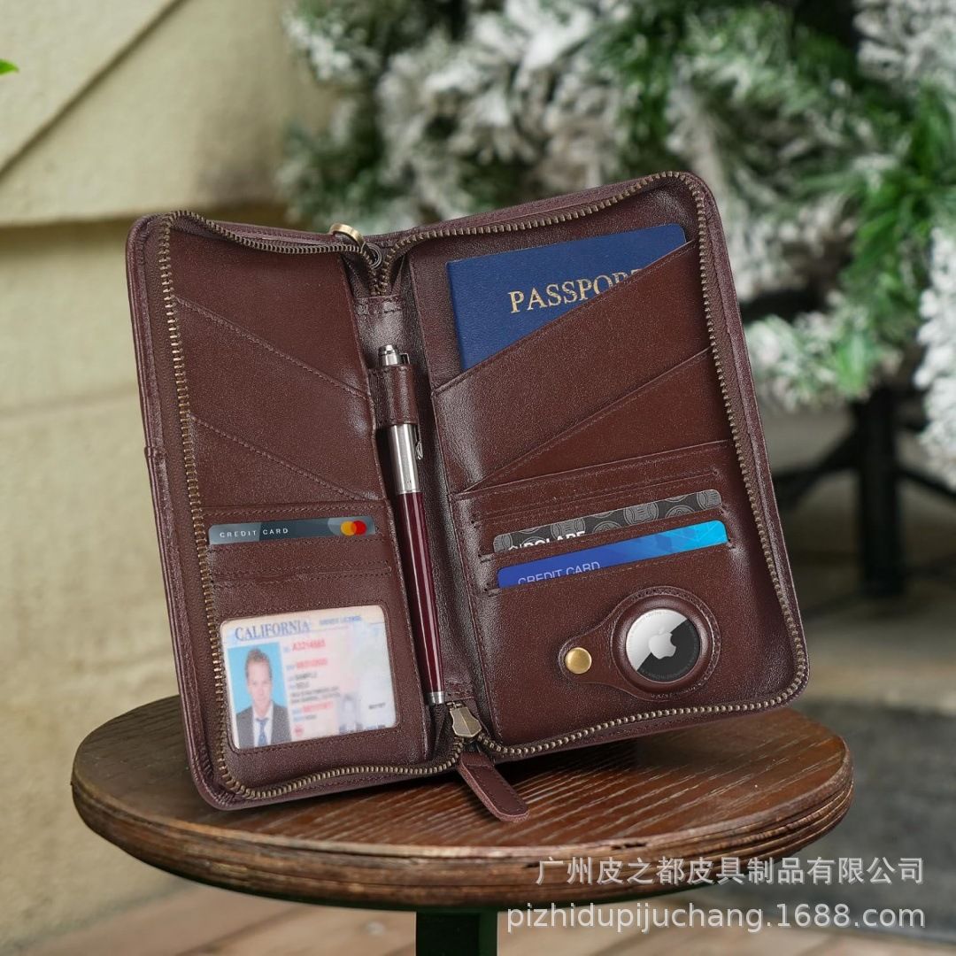Passport wallet, multifunctional, cowhide, zipper