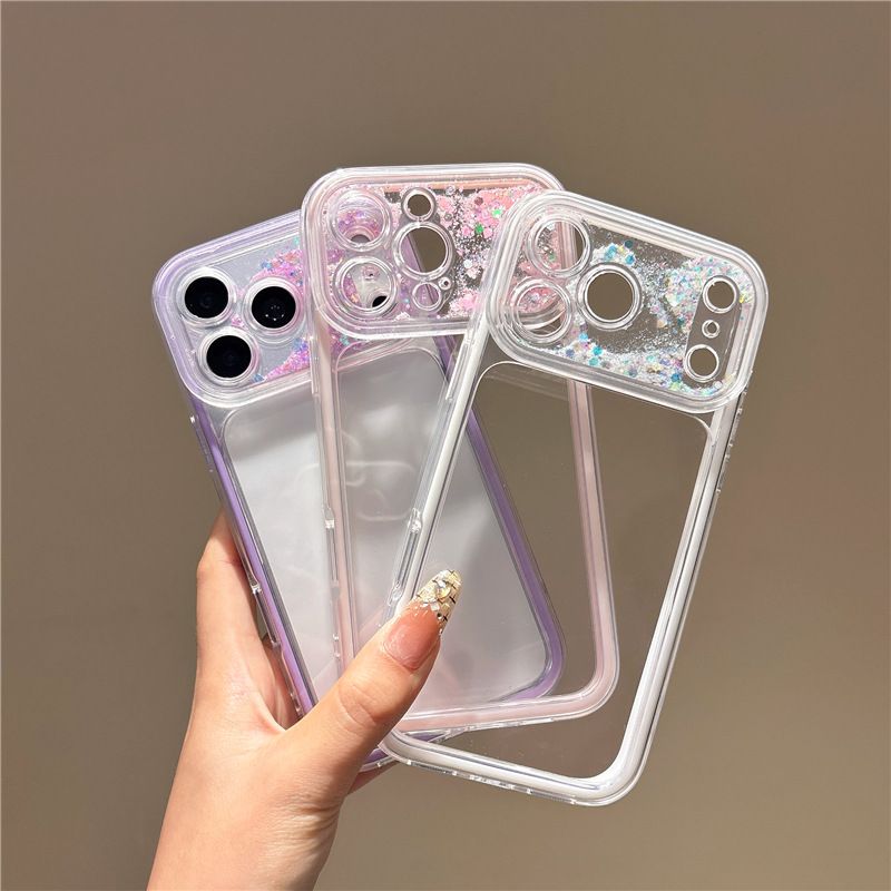 Işıltılı akışkan kum kamerası iPhone kılıfı, yumuşak, 13-17 Pro Max uyumlu